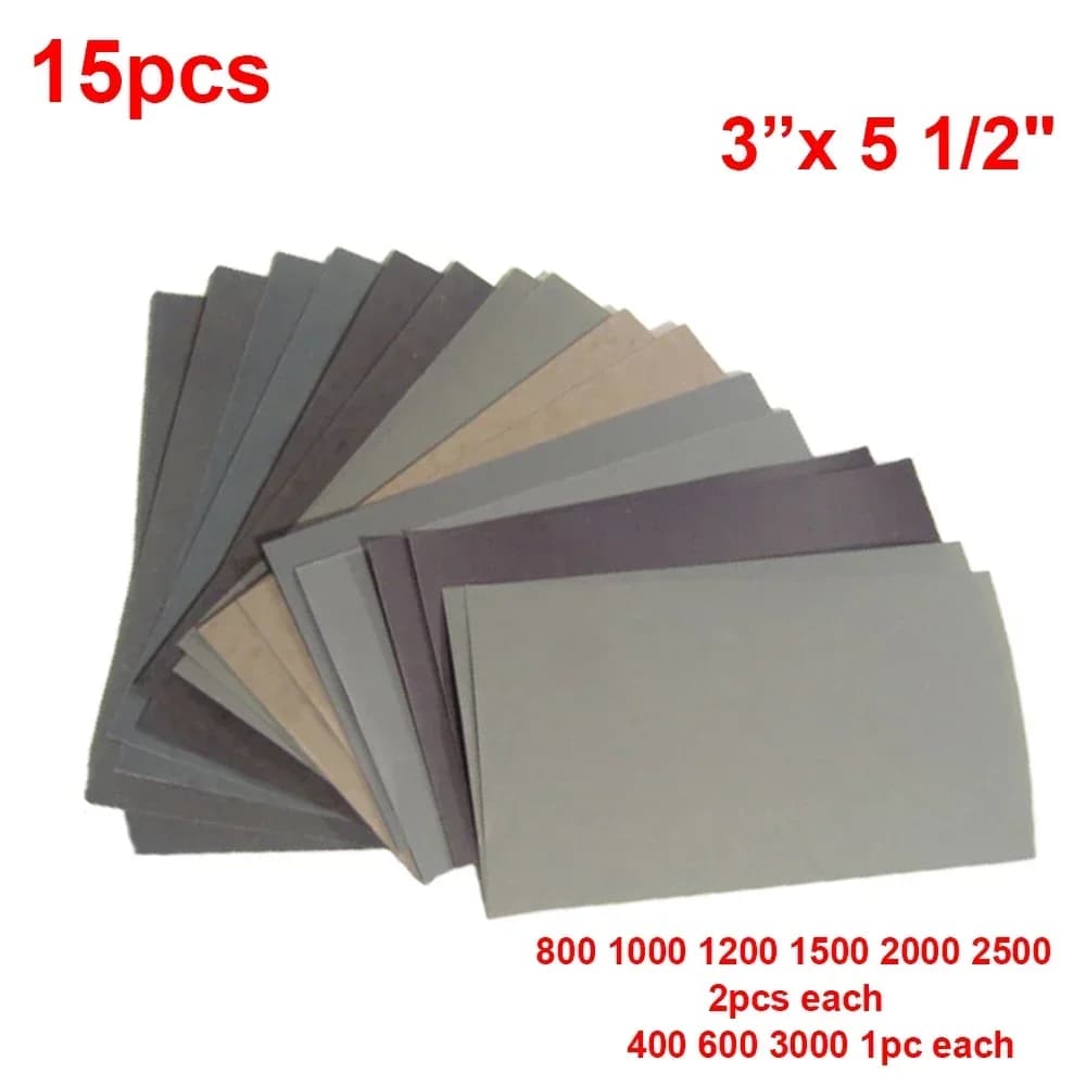 15 pz/set carta vetrata 400 600 3000 800 1000 1200 1500 2000 2500 grana carta vetrata acqua/seca carta abrasiva utensili