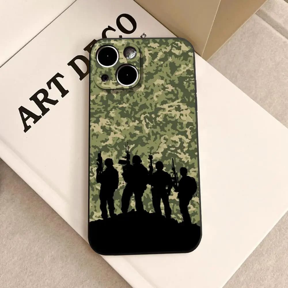 Camouflage Military Phone Case For iPhone 17 Air 16 15 14 Plus 13 12 11 Pro Max 16e Shockproof HD Clear Back Cover