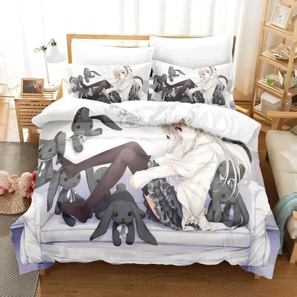 Set of sexy bed linen Yosuga No Sora Set of printed bed with pillowcase Soft cover Queen King Size Bed linen for home Double bed
