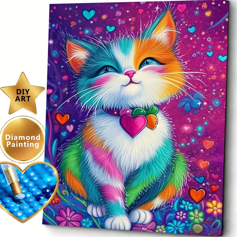AZQSD Diamond Mosaic News 2026 Kit Completo per Pittura con Diamanti a Tema Gatto, Arte Fai da Te, Artigianato con Strass, Decorazione per Casa e Soggiorno