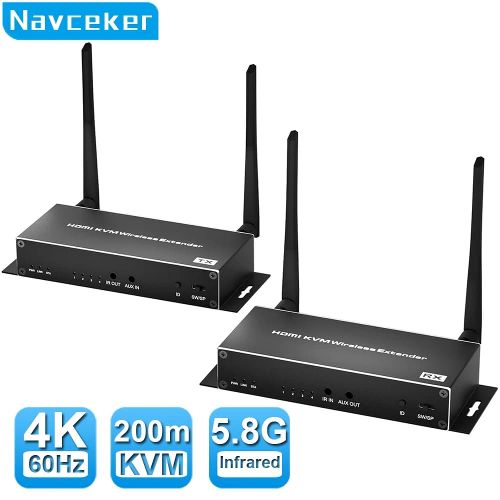 Navceker 4K Wireless HDMI Video Transmitter and Receiver 5G 1080P 200M HDMI KVM Extender Display for NVR Camera Laptop HDTV