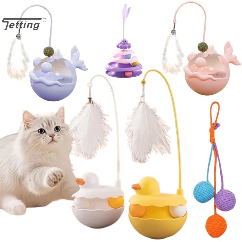 Bicchiere per gatti Teaser Toy con piume rimovibili e campanelli antigraffio Gattino autofonnante Gioca con bacchetta Giocattoli interattivi Forniture per animali domestici