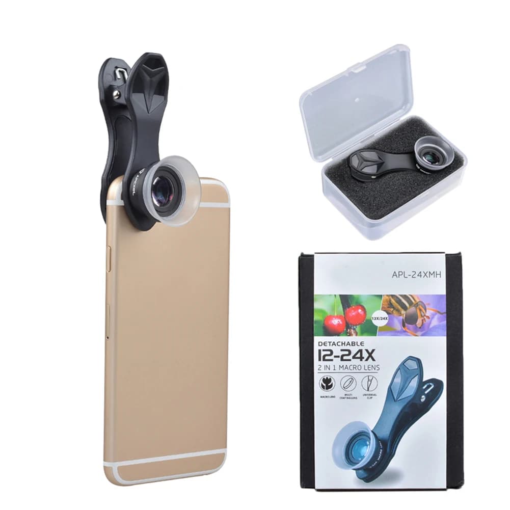 Obiettivo per Fotocamera Smartphone APEXEL APL-24X 2 in 1, Lente Macro 12X 24X Universale per iPhone e Android