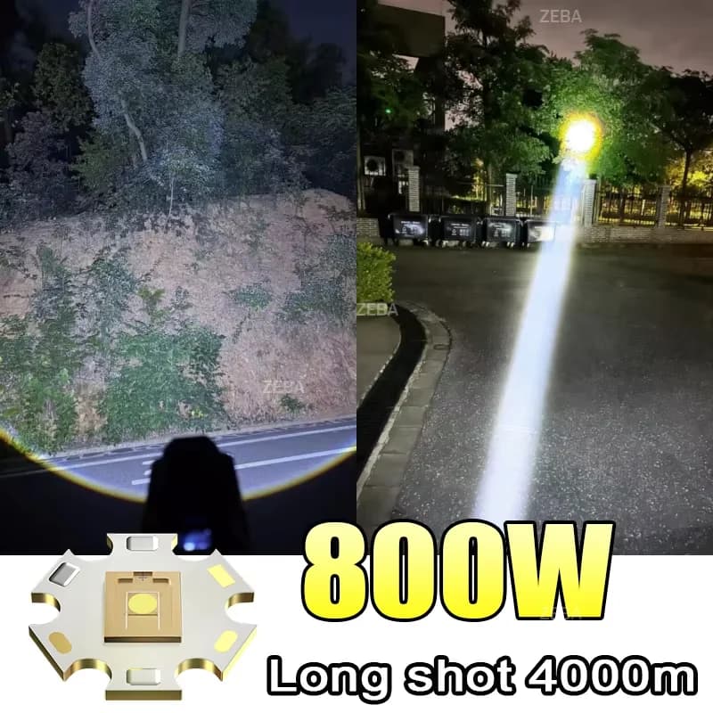 800W Super Big Flashlight 18650 USB Rechargeable 4000M Most Strong LED FlashLight Long Range Torch Zoom Hunting Camping Lantern