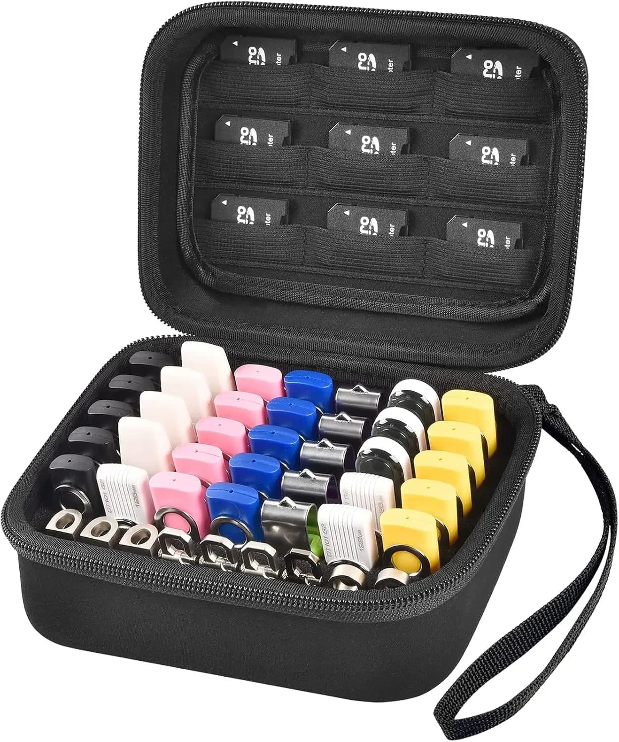 1 scatola per accessori elettronici, custodia per chiavetta USB, chiavetta USB, porta schede di memoria SD SDXC SDHC, organizer per schede di memoria