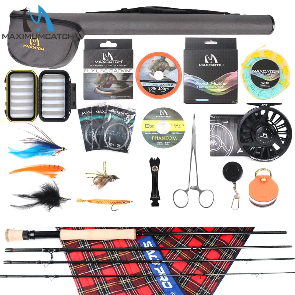 Maximumcatch Saltwater Fly Fishing Rod Full Kit 9FT 7-10WT Fly Rod CNC Aluminum Fly Reel Line Leader Flies Lures Combo Saltwater
