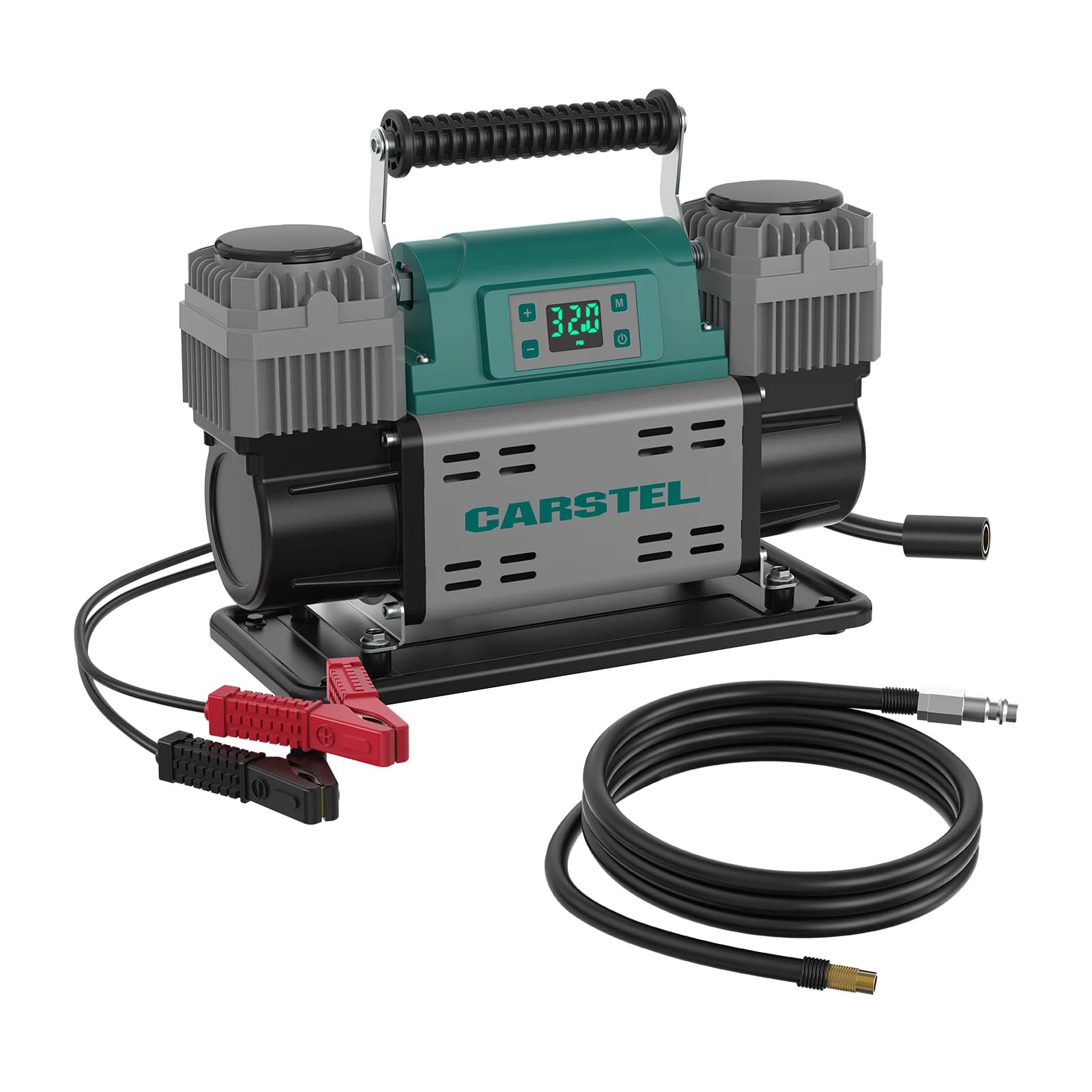 Compressore d'aria portatile Carstel 12V a doppio cilindro 150PSI con gonfiatore per pneumatici, spegnimento automatico e display digitale per il monitoraggio della pressione dei pneumatici