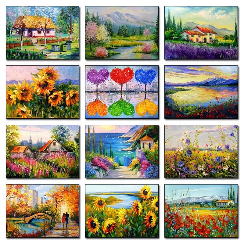 Landscape and Flowers Diamond Painting Posters Dawn on The Cote Dazur Diamond Painting Wall Art Pictures for Living Room Home
