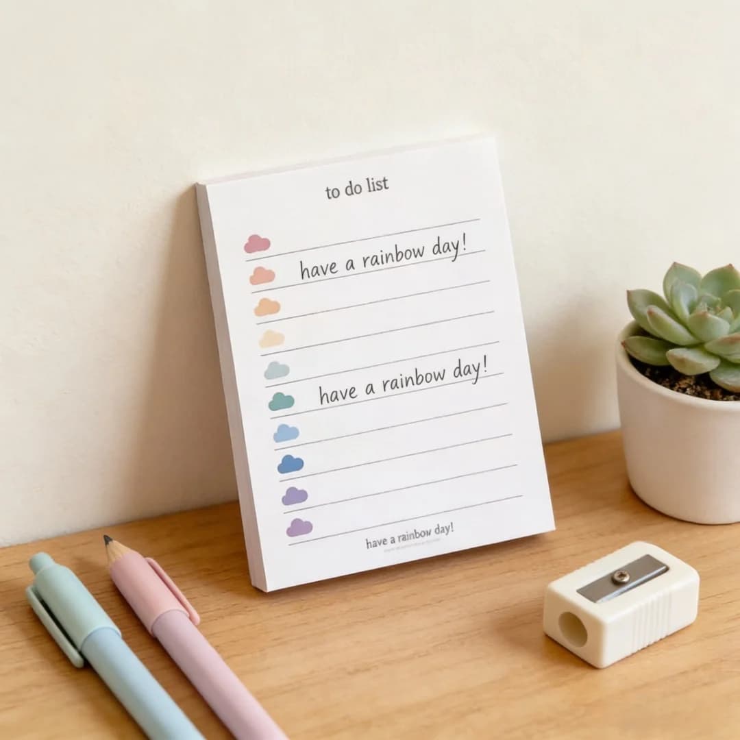 Blocco note per appunti con elenco delle cose da fare in stile Ins Rainbow Cloud, non adesivo, portatile, per studenti e ufficio, cancelleria estetica e carina