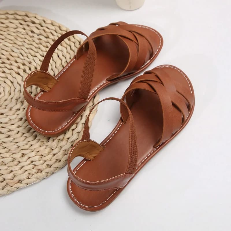 Women's Beach Glamour Sandals Elastic Ankle Strap Casual Bohemian Crossover Lace-Up Simple Holiday Summer Soft-Soled Sandals