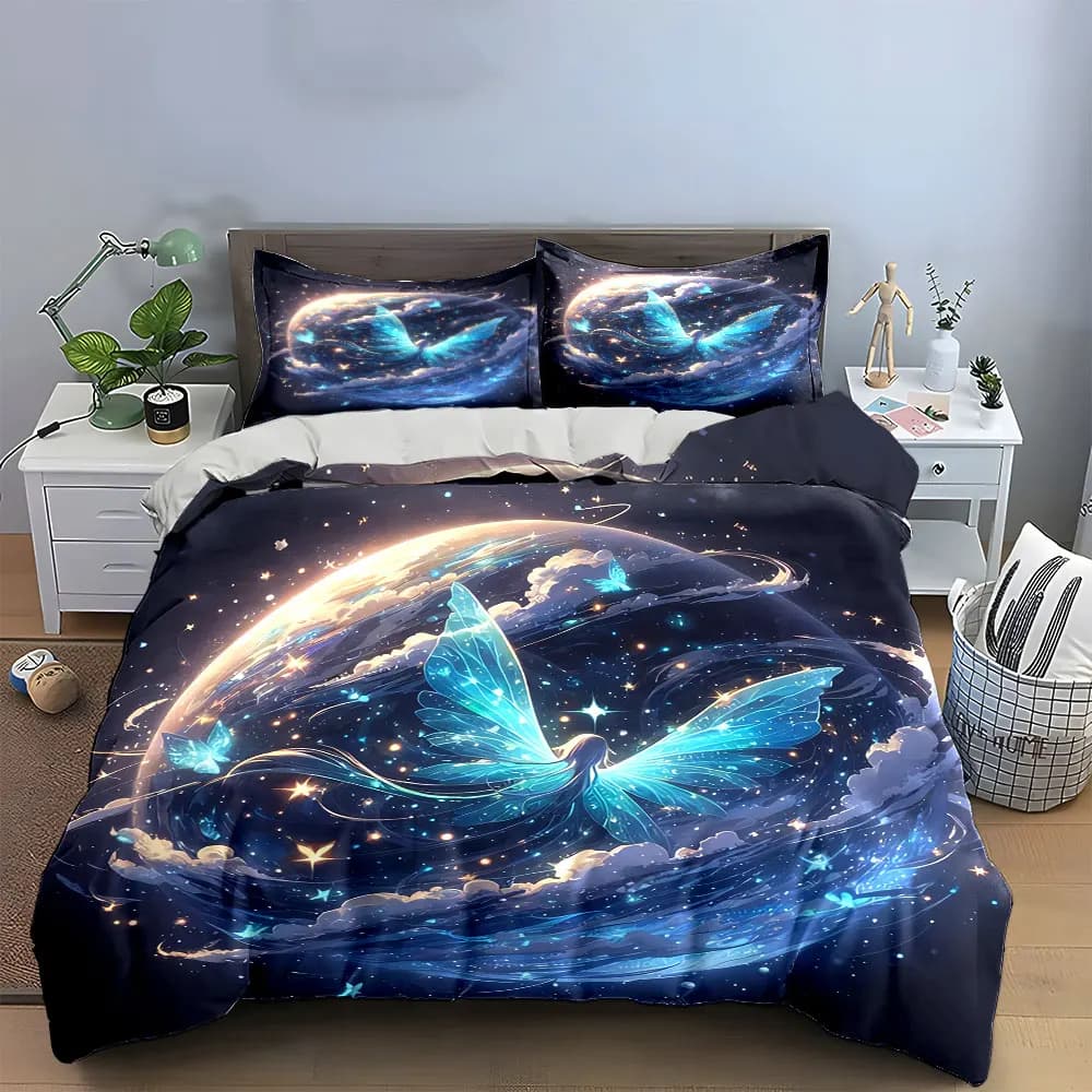 Set di biancheria da letto "Butterfly Galaxy Art Set" con 1 copripiumino e 2 federe, singolo, matrimoniale, king, queen, regalo