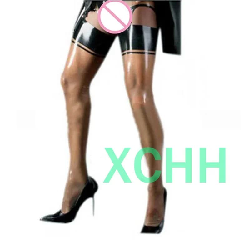 Women Female Handmade Latex Stockings Thigh Boots Socks Transparent with Black for Women
