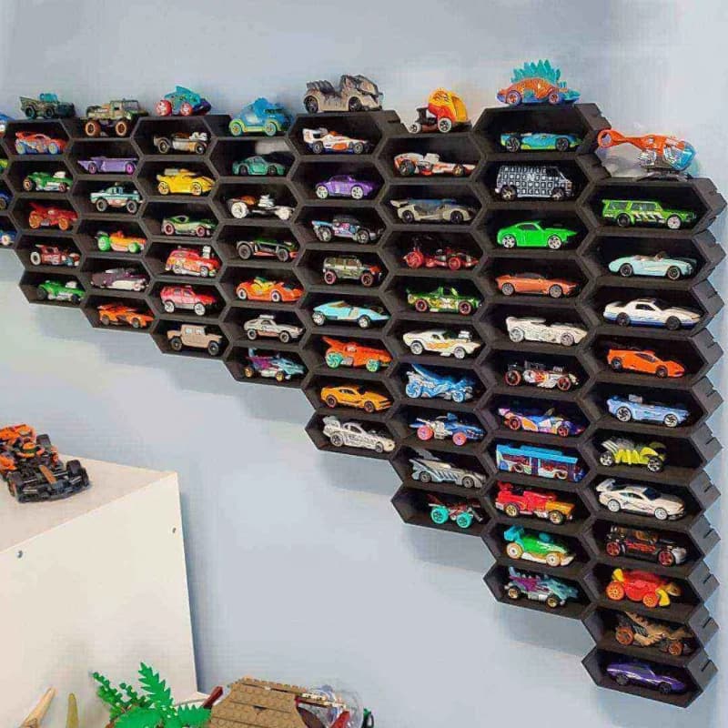 Wall Mount Hexagon Toy Car Display Rack Honeycomb Storage Organizer Mini Vehicle Model Collectible Display Shelf For Wall Decor