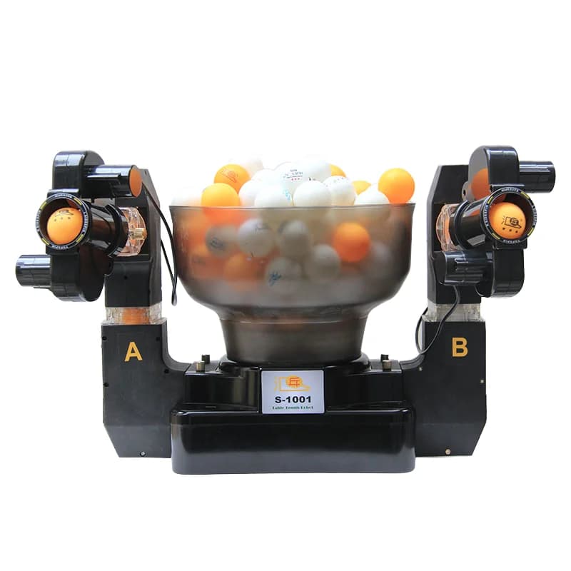Robot Automatico per Allenamento Tennis da Tavolo con Due Teste di Servizio e Due Uscite, 30-80 Palline/Min, Nero, da Tavolo