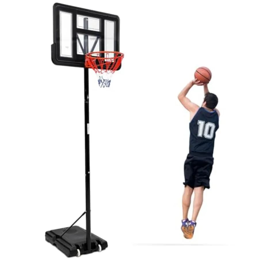 Portable Basketball Hoop System for /Youth, Rust-Resistant Steel Rods, Black/Gray, Adjustable 5.210.0ft Height, Easy Install Mo