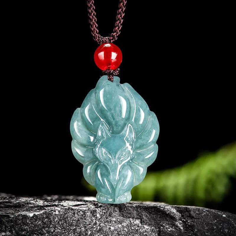 Autentico naturale A-grade giadeite Blue Water Fox Fairy Nine tail Fox Pendant glutinoso Seed Jade Charms Flower Piece Jewelry