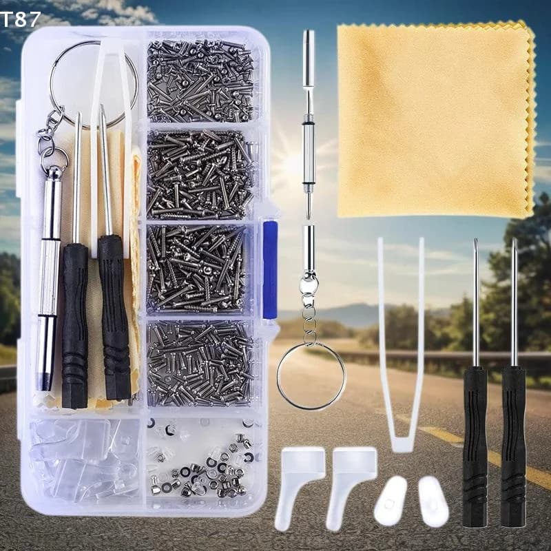 Glasses and Sunglasses Repair Kit, 500 Pieces with Screws, Nasal Bearings, Eye Hooks, Screwdrivers, Dice, Assorted Optical Parts