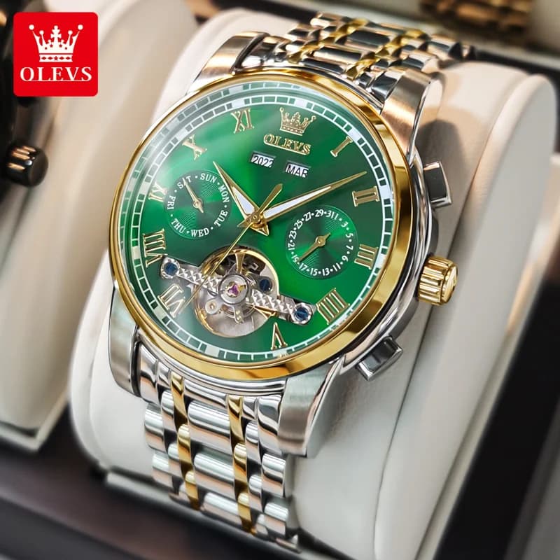 OLEVS 6607 Classic Men Watch Luxury Brand Multifunctional Skeleton Wristwatch Roman Dial Automatic Mechanical Wrist watch Men