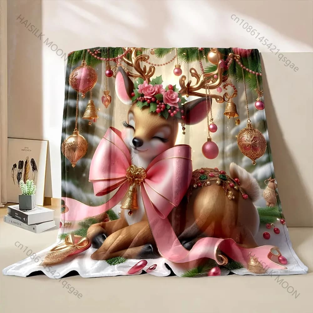 Cervo natalizio con ornamenti festivi Modello Coperta Materiale di flanella Morbido caldo per tutte le stagioni Casa da campeggio all'aperto Picnic RV