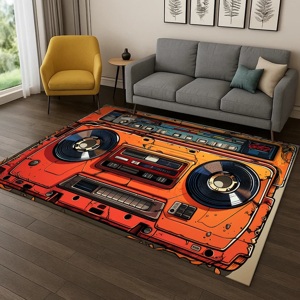 Classic Cassette Tape Music Retro Carpet Rug for Home Bedroom Living Room Sofa Doormat Kitchen Decor,Kid Game Non-slip Area Rug