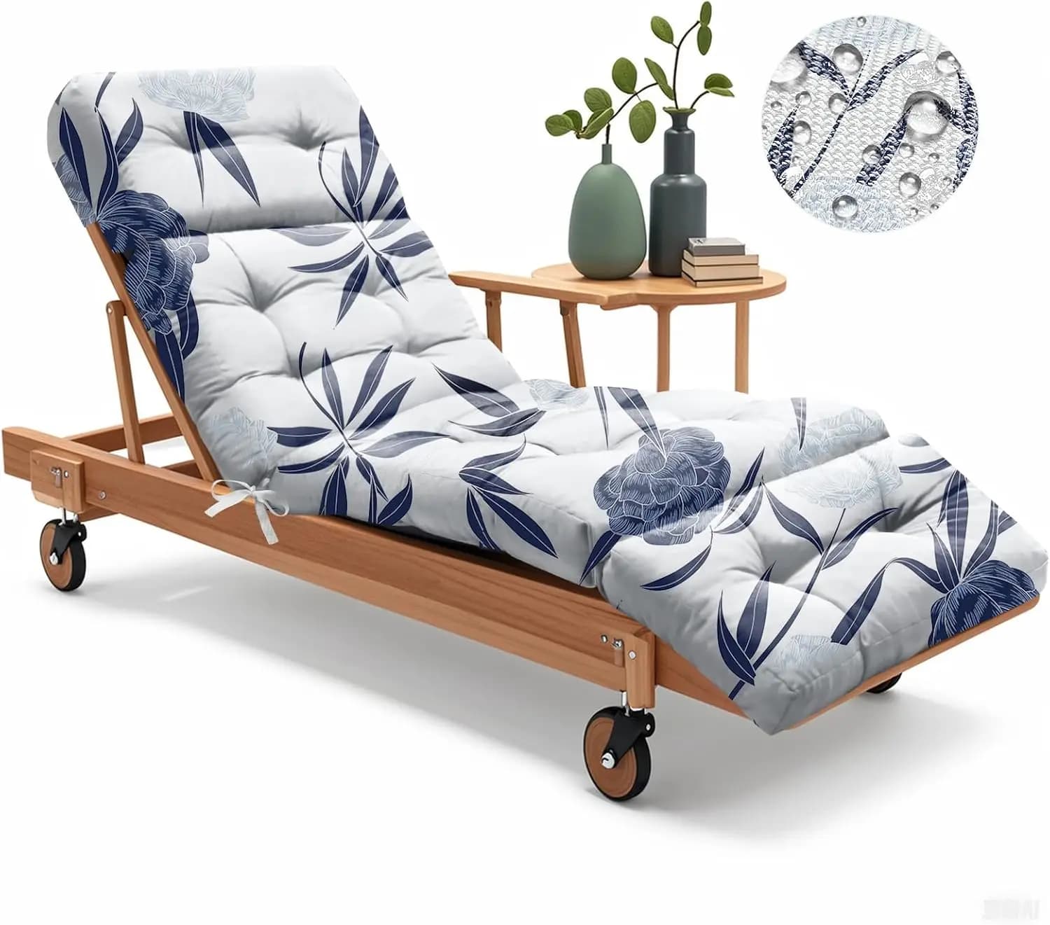 Cuscino per Sdraio da Esterno 75.1x22.8x4.7 Pollici, Cuscino di Ricambio 100% Impermeabile per Patio e Piscina con Schienale Antiscivolo