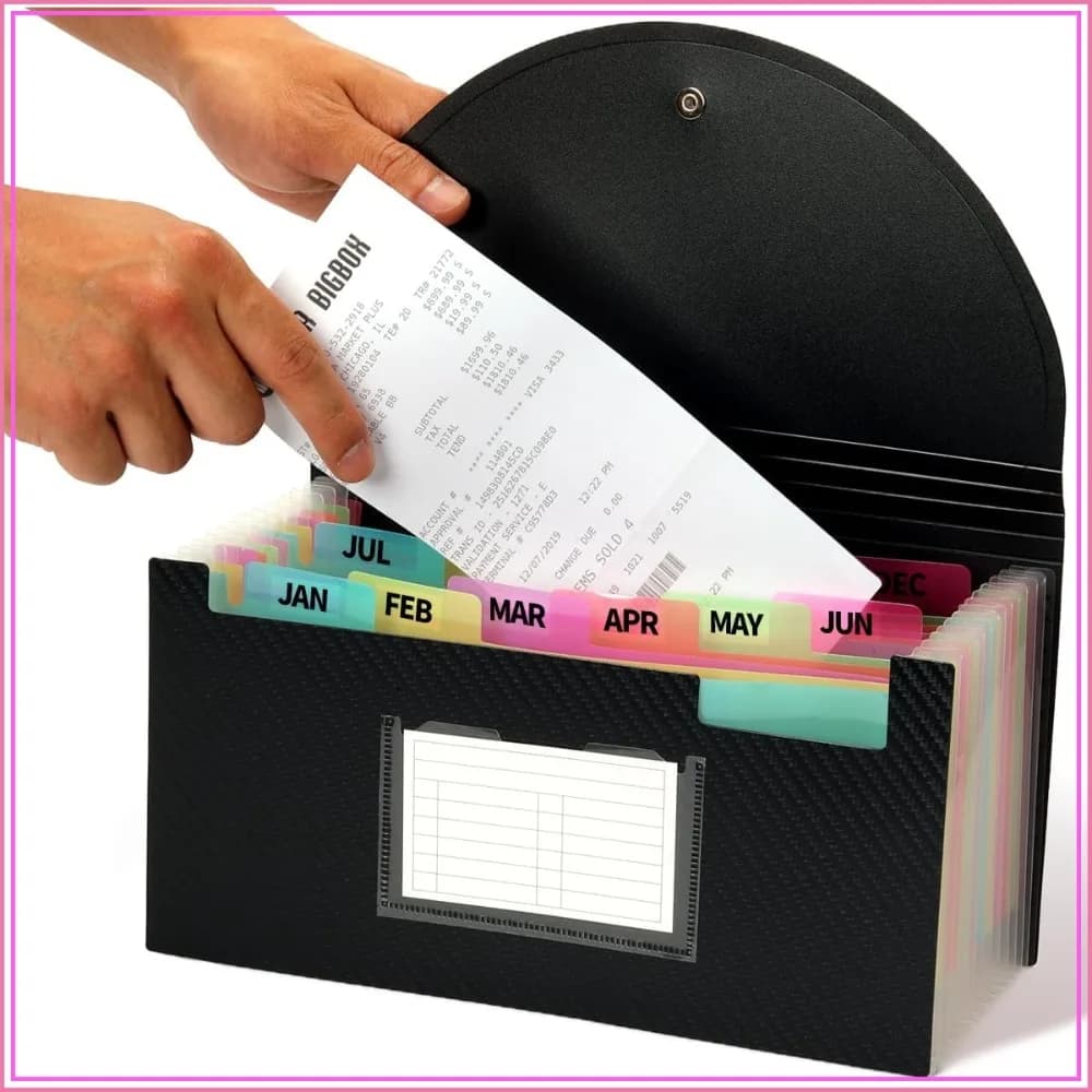 13 Pocket Expanding File Folder Accordion Organizer Wallet Case for Coupons Receipts Check Size 10x5.5 Inches Black