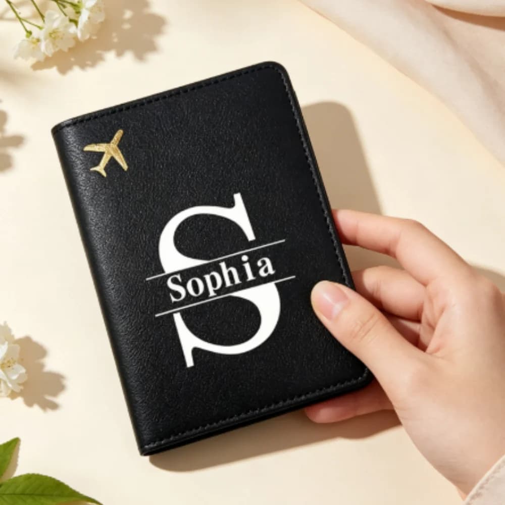 Customizable Black Letter Fashion Passport Cover, Personalized DIY Name Travel Passport Holder Gifts for Family Members