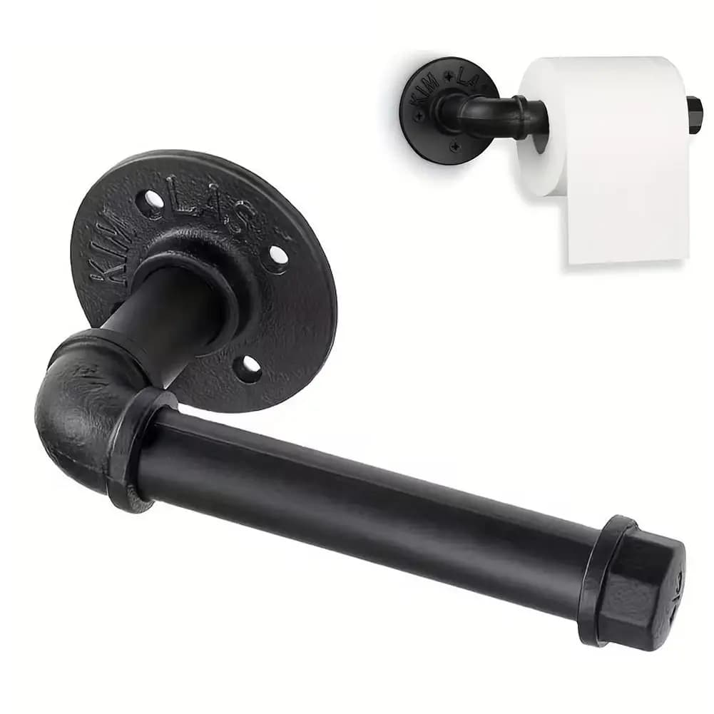 Rustic Industrial Pipe Toilet Paper Holder Heavy Duty Industrial Pipe Style Tissue Roll Rack Vintage Wall Mounted Kit