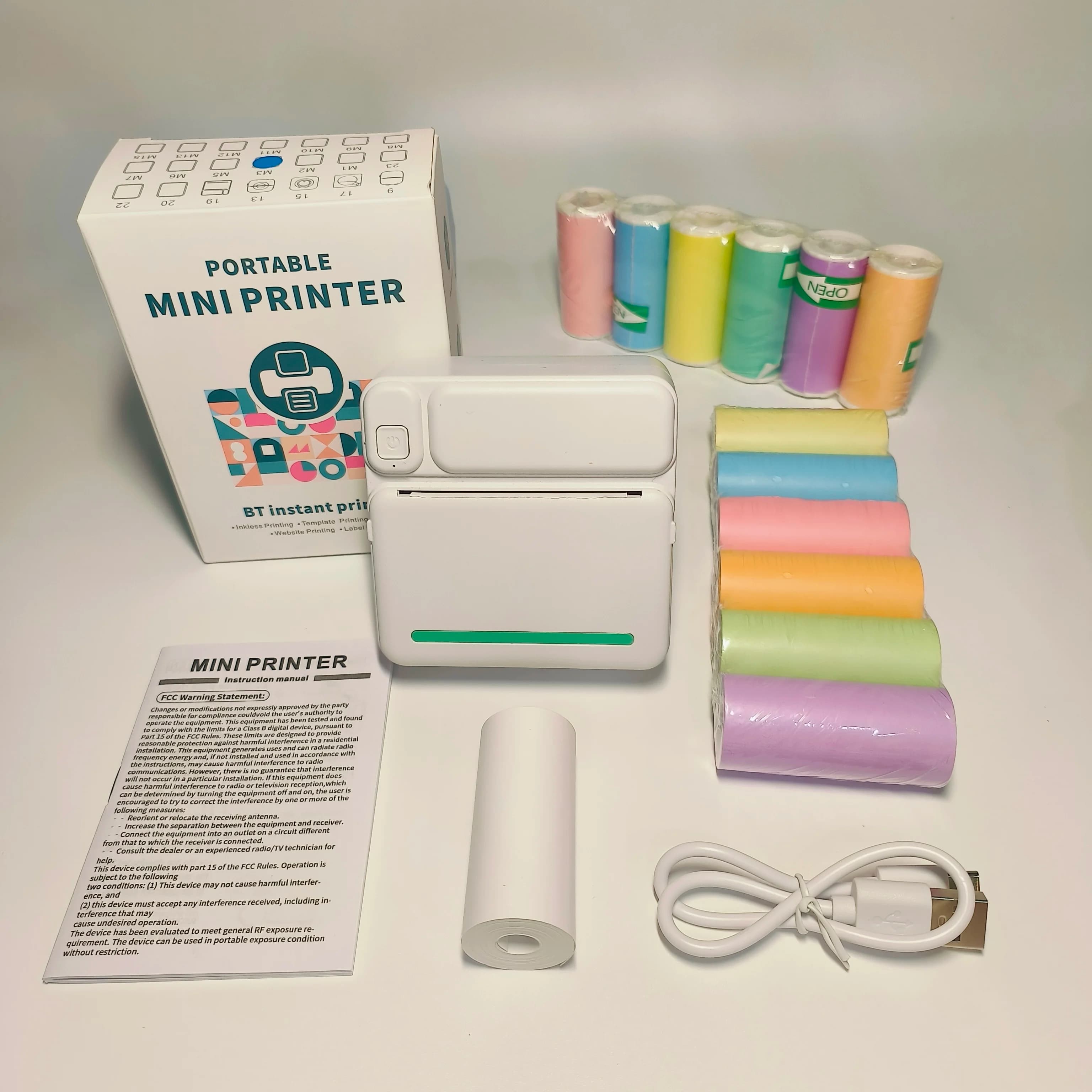 Portable Wireless Thermal Printer for iPhone & Android - 6 Color Paper Rolls & 6 Sticker Rolls Included, USB Rechargeable
