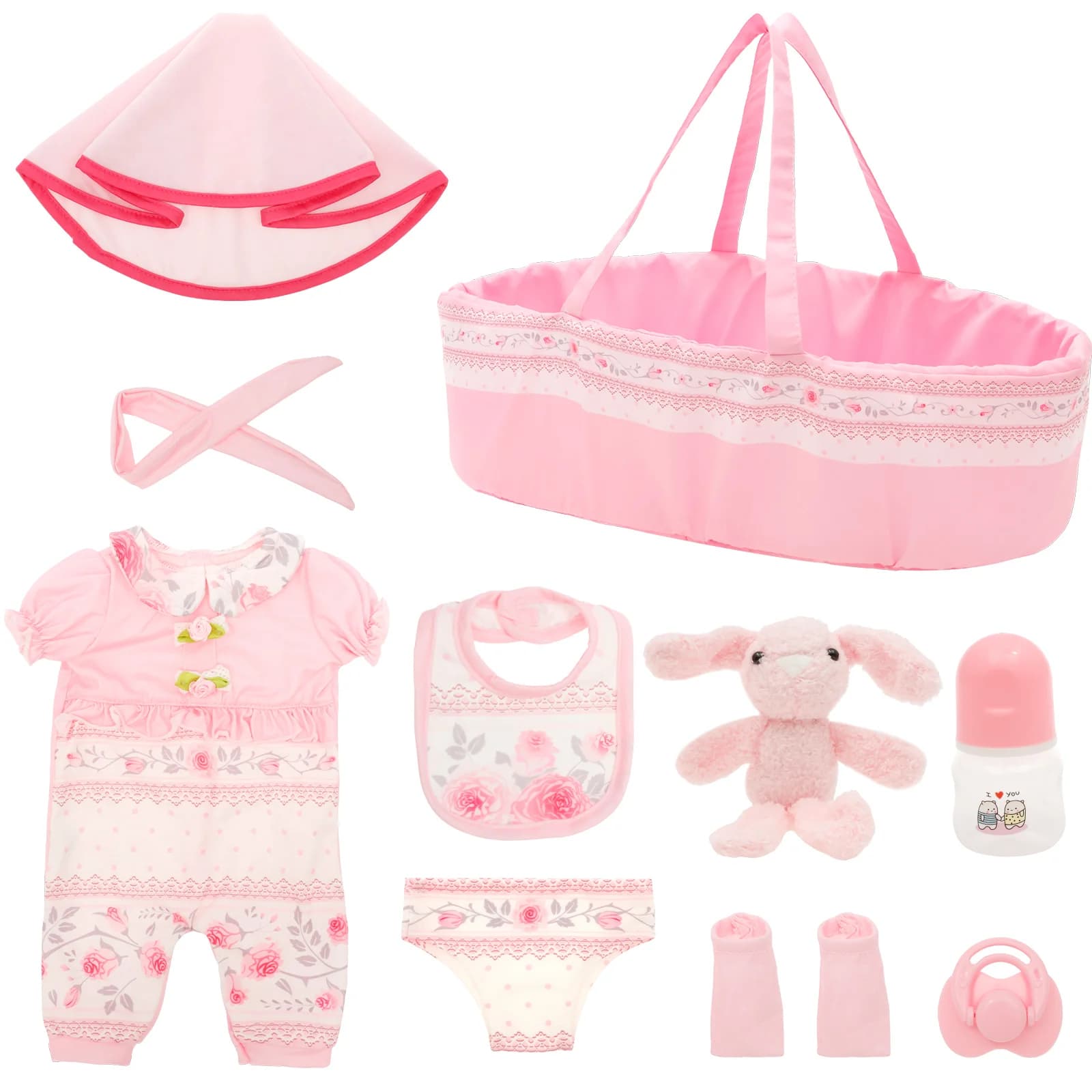 10 pezzi set di vestiti per bambole accessori portatili per bambole con culla pannolino ciuccio biberon per bambini bambina ragazzo