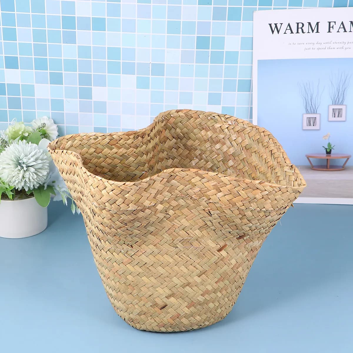 1 decorative basket in cotton jute canvas for hydroponic plants, dried flowers, balcony, living room, pastoral style