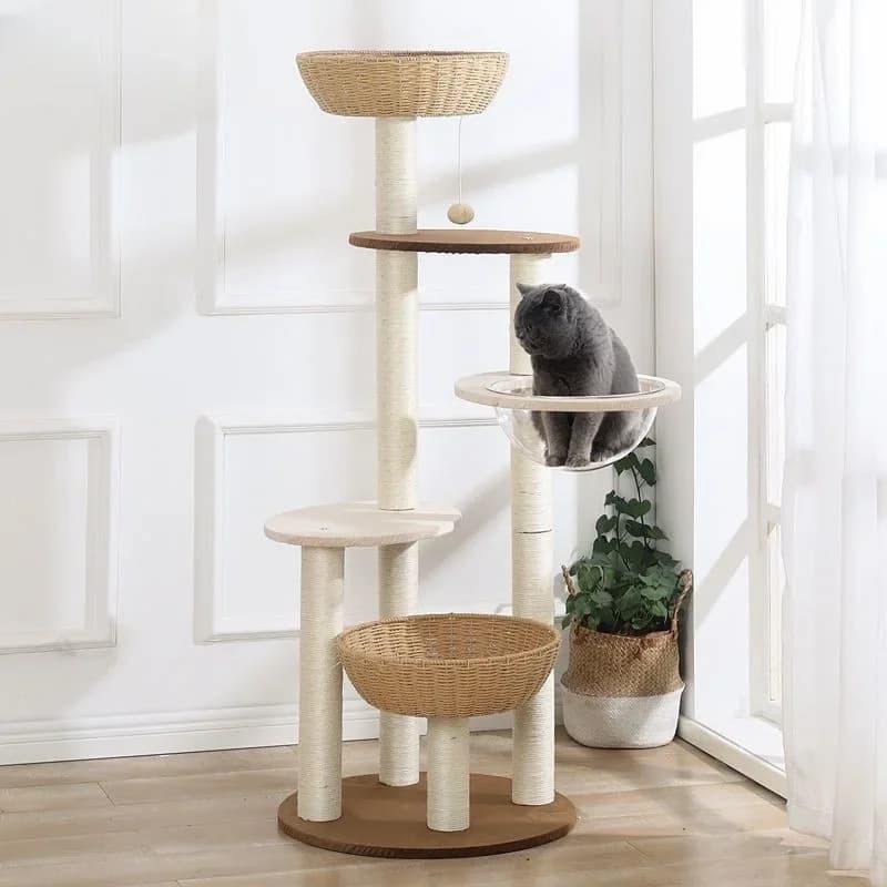 Struttura da arrampicata per gatti in stile giapponese, pali in sisal resistenti all'usura, nido per gatti multi-cestino, mobili multifunzionali per gatti, giocattolo per animali domestici