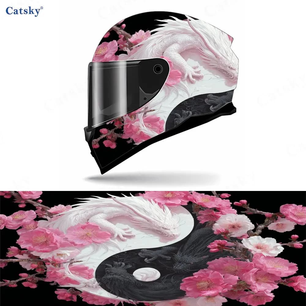 Taiji Dragon Diagram Set di adesivi per caschi completi, caschi da moto, auto da corsa, adesivi grafici, caschi da tuta in vinile, decorativi