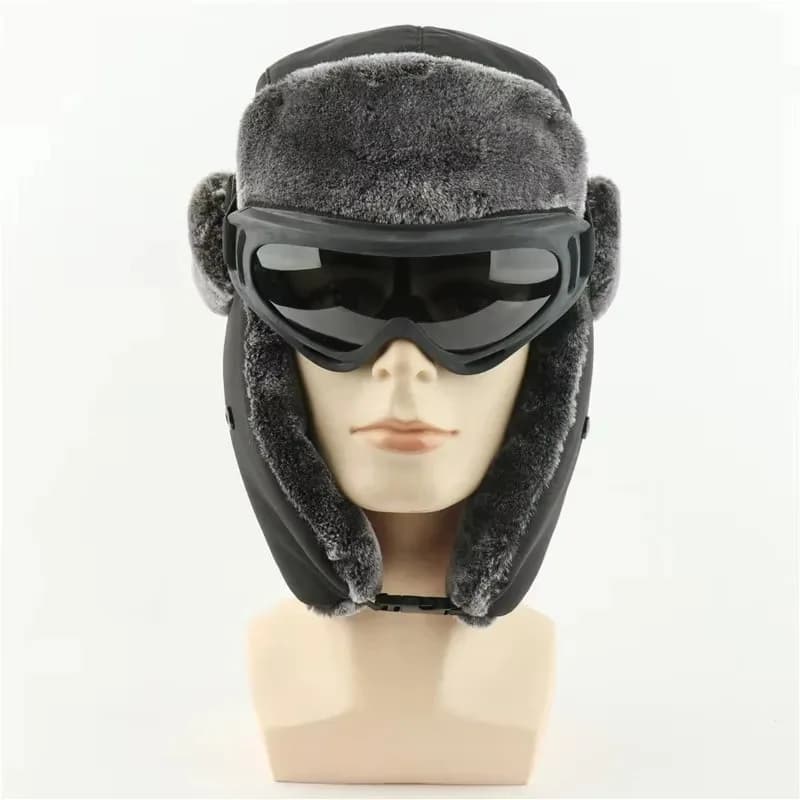 Cappelli colbacco militare dell'esercito da sci sulla neve con occhiali in pelliccia di coniglio finta pilota paraorecchie trapper uomo donna bomber caldo invernale impermeabile