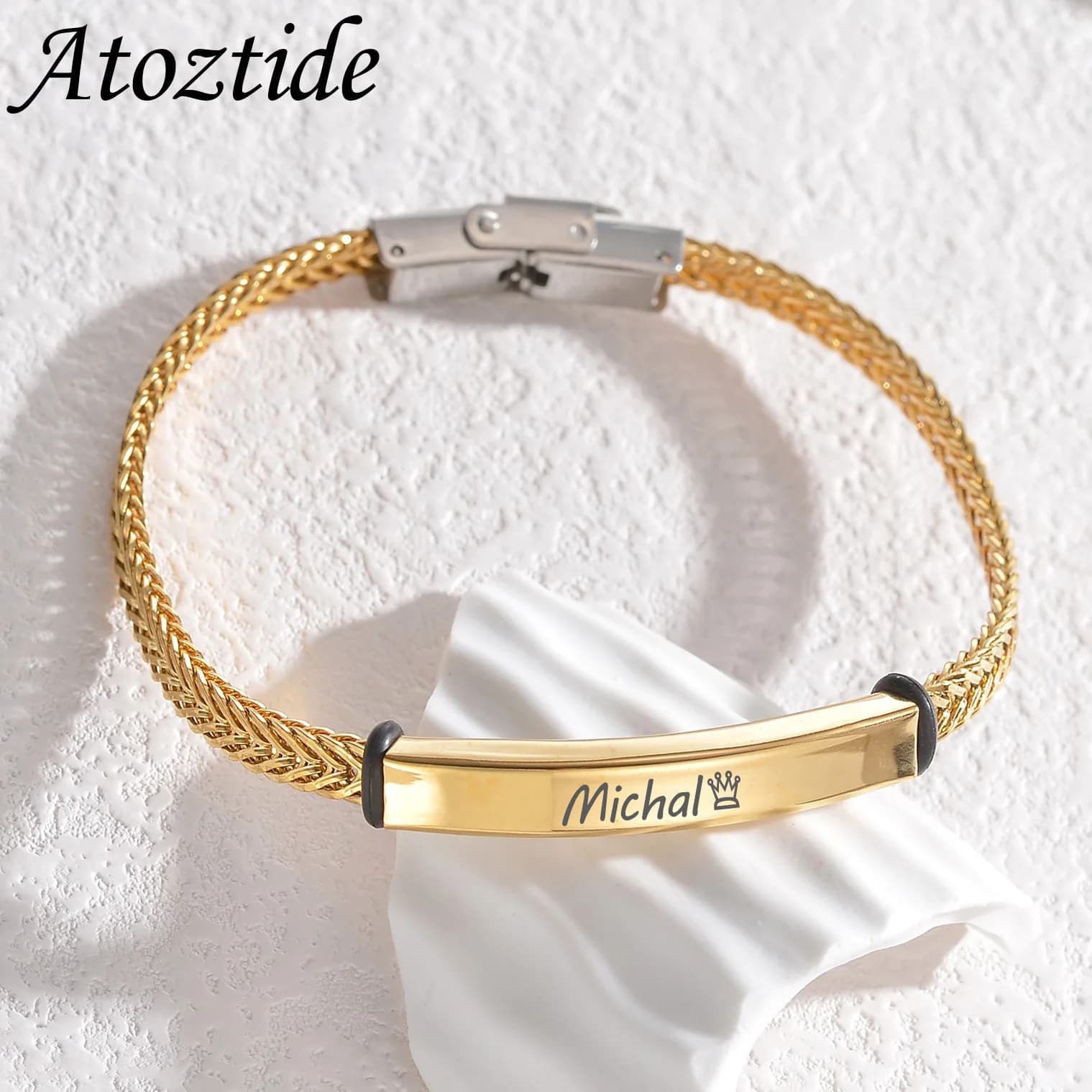 Braccialetto con nome inciso personalizzato Atoztide Punk per uomo donna bracciale con catena in acciaio inossidabile coppia regalo di gioielli di compleanno per la famiglia
