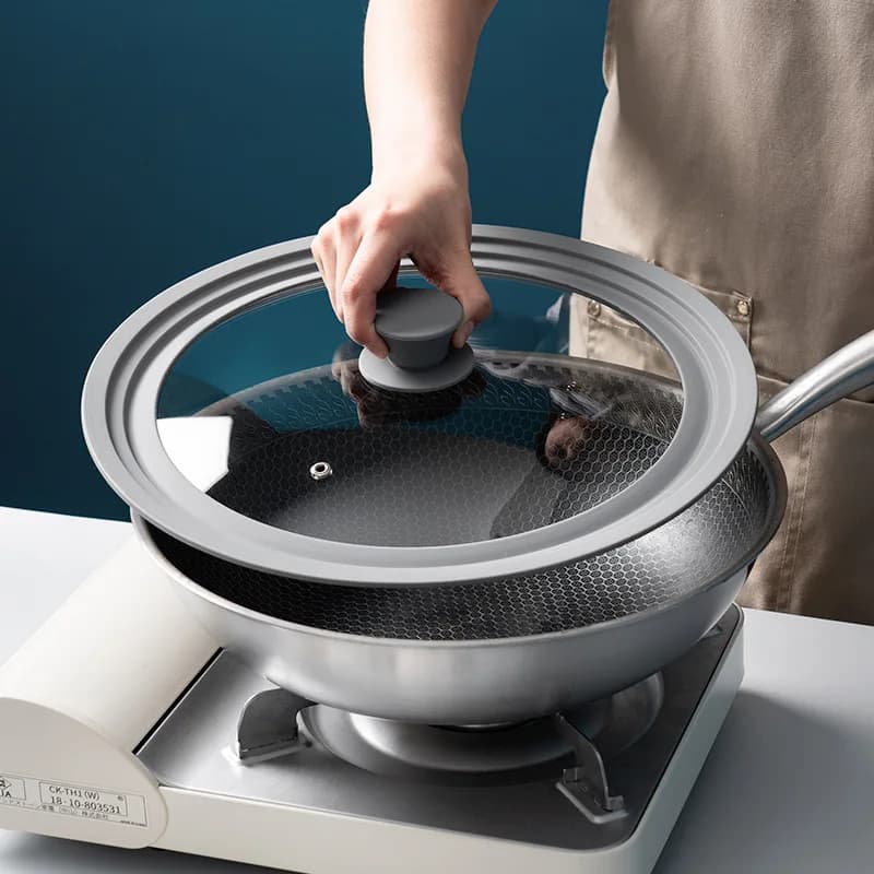 Coperchio per pentola muslimage coperchio per padella per Wok in vetro multifunzionale resistente al calore per friggere la parte rotonda delle pentole in Silicone