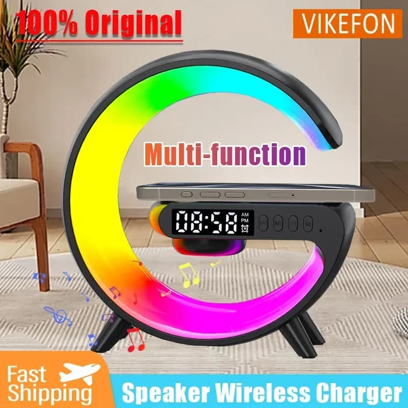 Support for wireless charger RGB G Light Alarm Clock Speaker for iPhone 16 15 14 13 Samsung Xiaomi Mini Dock Station Fast charging