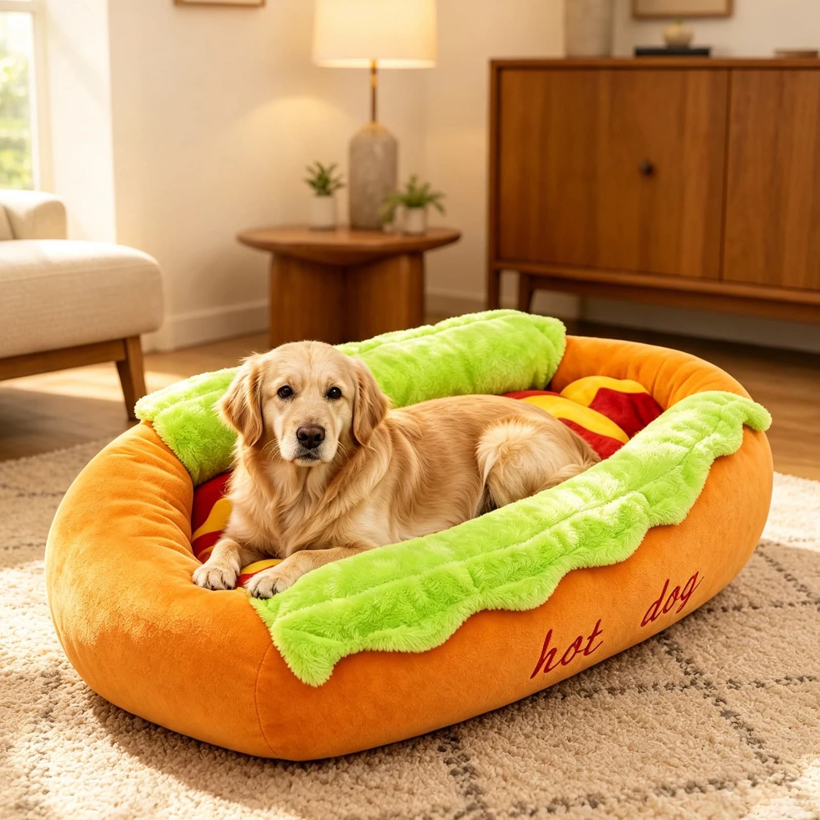 Hot Dog Design Pet Bed Soft Plush Dog Cat Sleeping Mat Removable Washable Pet Bun Sofa Bed