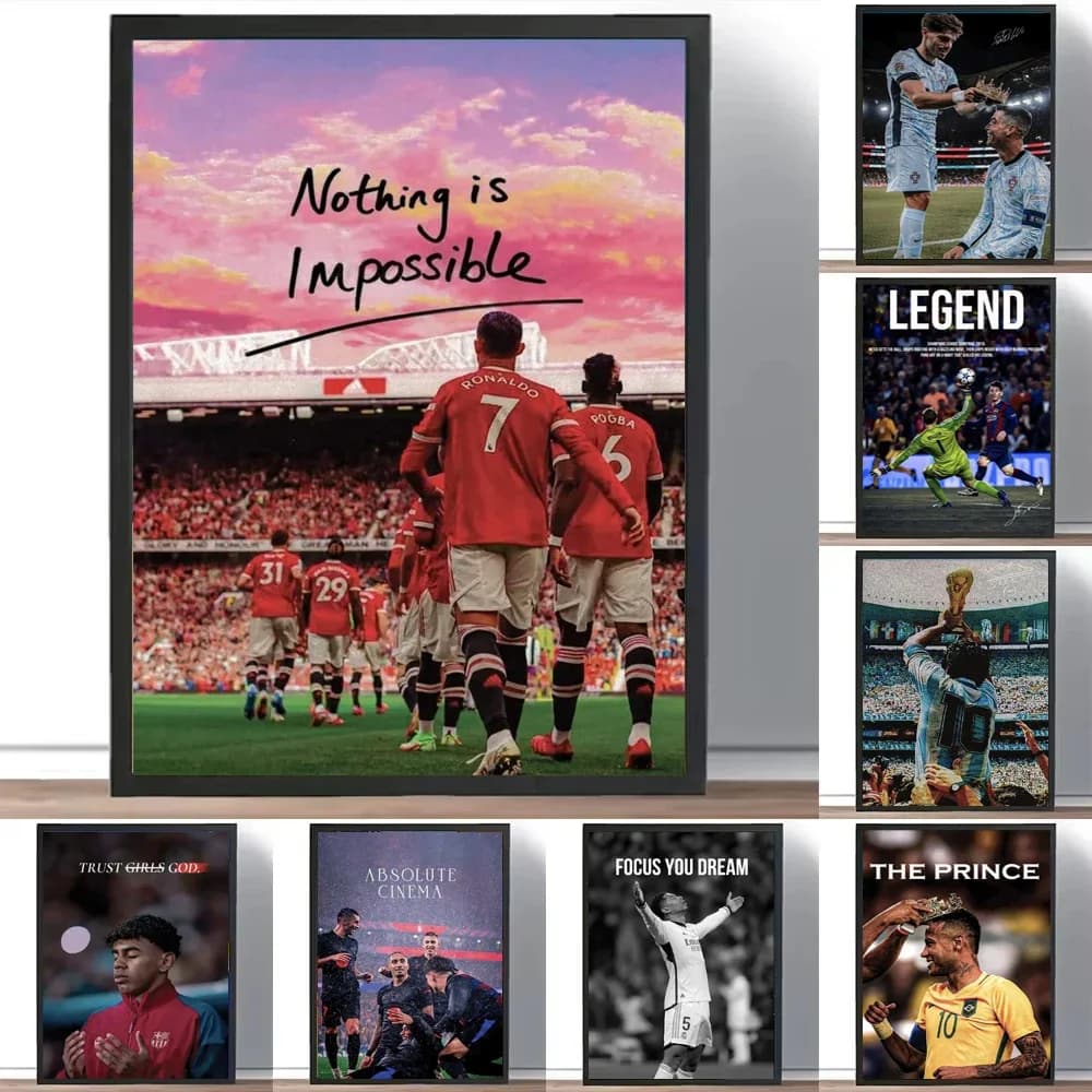 Calcio ispiratore moderno Wall Art Famosi calciatori Stampe su tela Citazioni motivazionali adatte per la camera da letto dell'ufficio della palestra