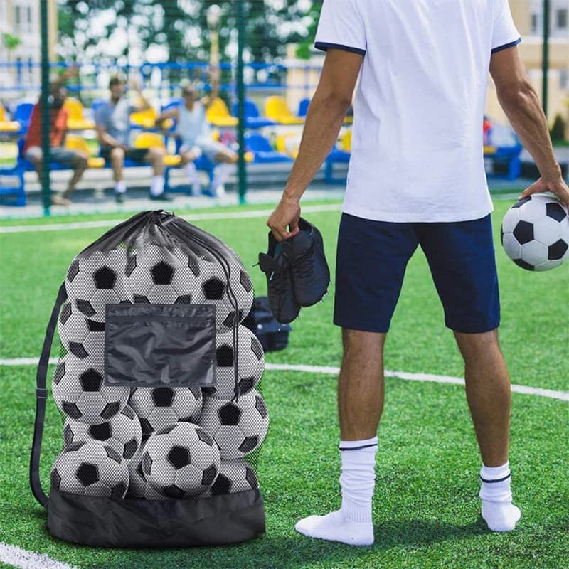 Borsa per pallone da calcio in rete Borsa portaoggetti per basket con coulisse extra large con tasca con cerniera Borse da palestra per pallavolo e calcio