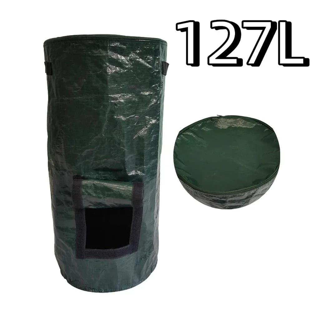 Sacchi per Compostaggio Resistenti all'Usura con Coperchio Sigillato a Zip, Sacchi per Foglie e Erba Riutilizzabili e Pieghevoli, Contenitore da Giardino per Prato e Piscina