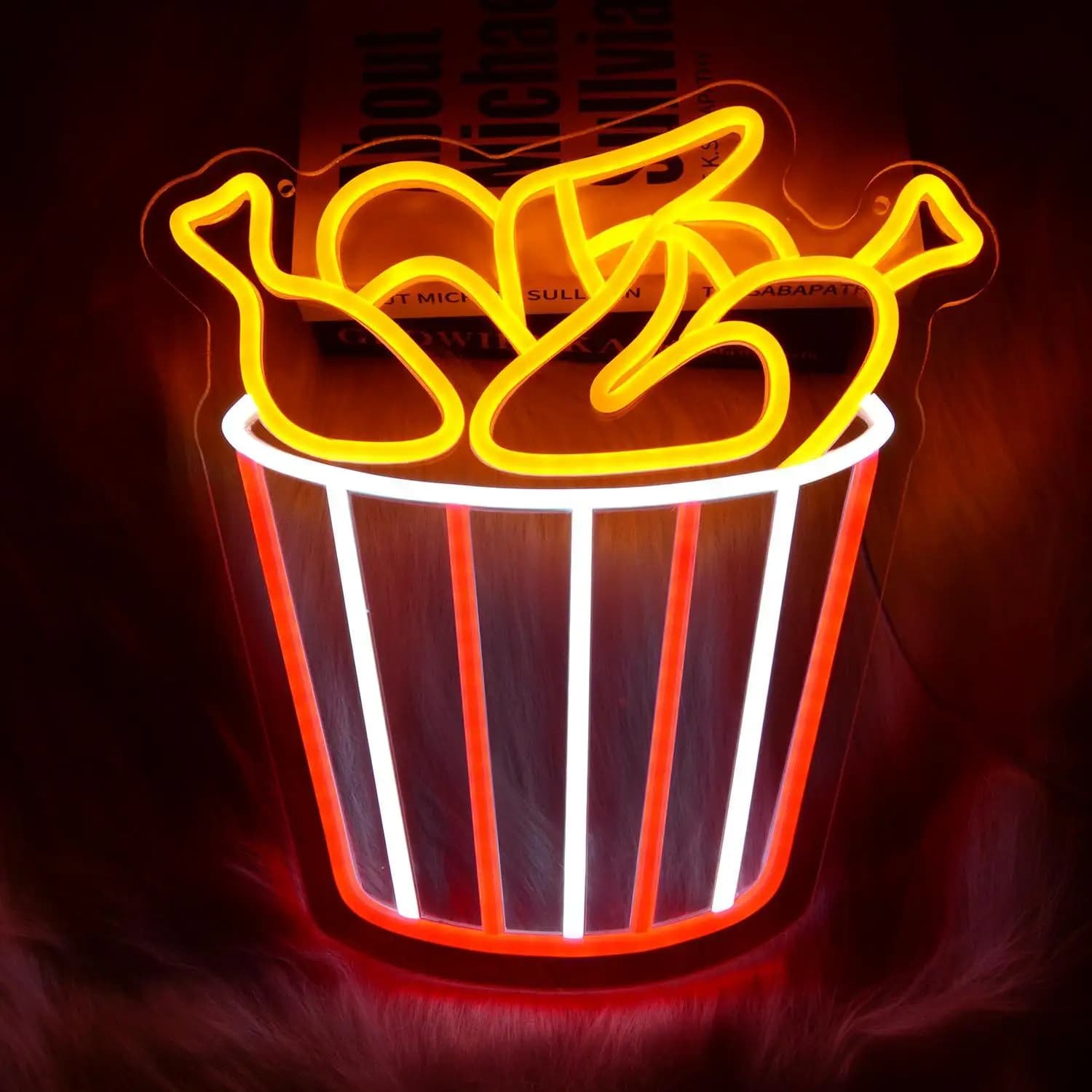 Insegna al Neon a Forma di Secchiello di Pollo Fritto: Crea un'Atmosfera Divertente e Appetitosa per Negozi di Fast Food, Ristoranti, Cucine e Spazi a Tema Culinario