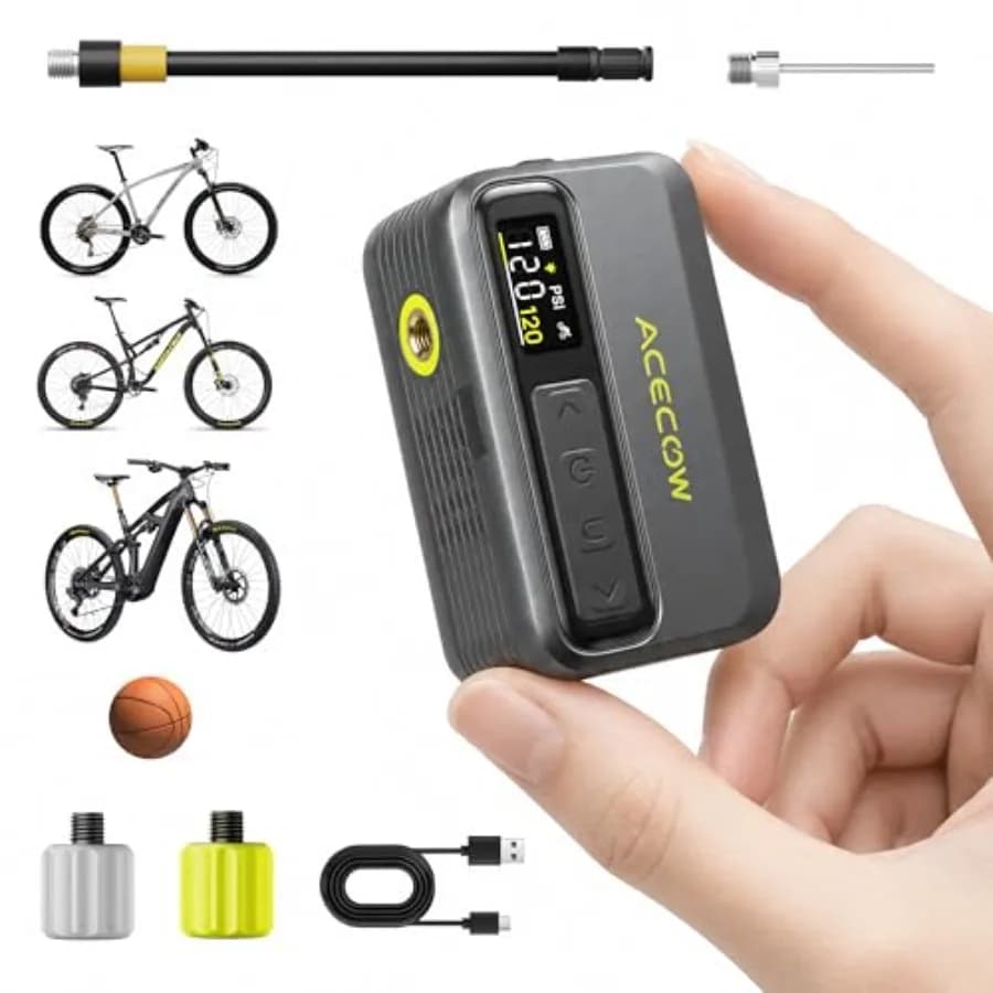 Mini Pompa Elettrica per Bicicletta con Manometro, Gonfiatore Portatile 120PSI per Pneumatici, Valvole Presta e Schrader, Pompa d'Aria Ricaricabile