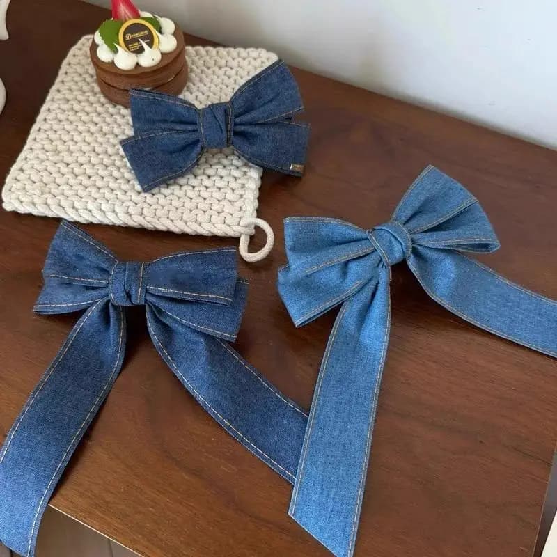 Fermagli per Capelli in Denim Blu con Fiocco, Eleganti e Dolci per Donne e Ragazze, Clip a Becco d'Anatra per Coda di Cavallo, Idea Regalo