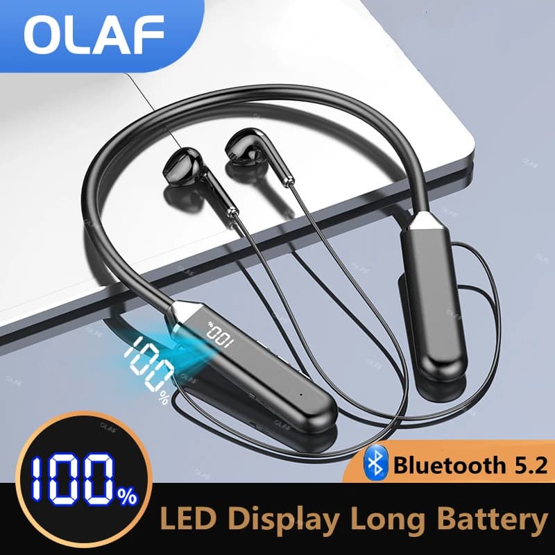 Headphones with magnetic neck earphones Bluetooth 5.2 wireless LED display 800 mAh battery HIFI Sport headphones with noise cancellation