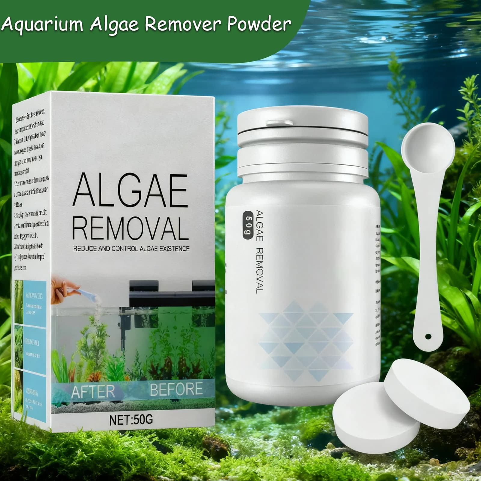 Pulizia dell'acquario Compresse di alghe Serbatoio di rimozione degli odori di muschio Depurare l'acqua Acquario Controllo delle alghe Pulizia Agente repellente per alghe