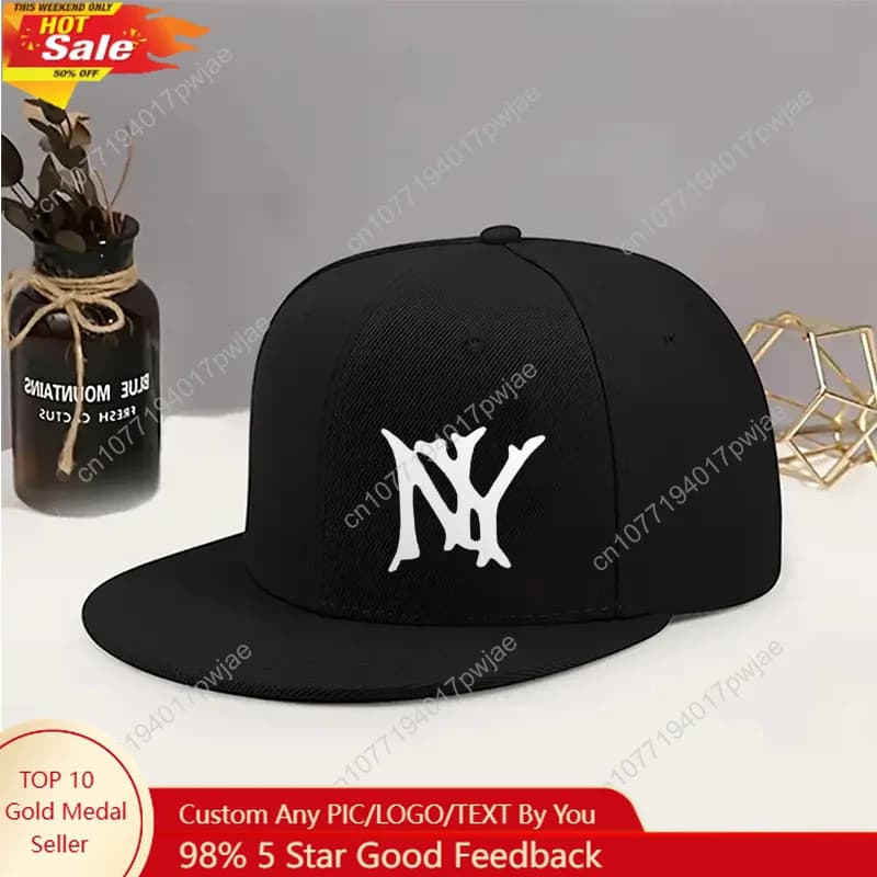 1 piece adjustable snapback baseball cap - NY print cap with flat tense, breathable fabric for men and women, one size adjustable