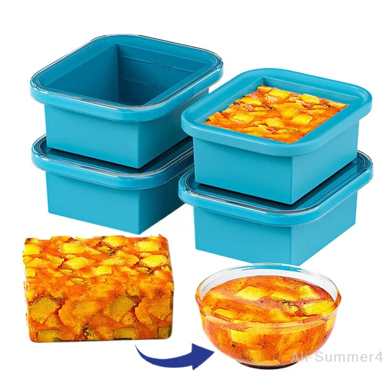 Vassoio per congelamento in silicone con coperchio in plastica Contenitore per congelatore Grandi stampi per ghiaccio Facile rilascio impilabile per la conservazione degli alimenti e la preparazione dei pasti