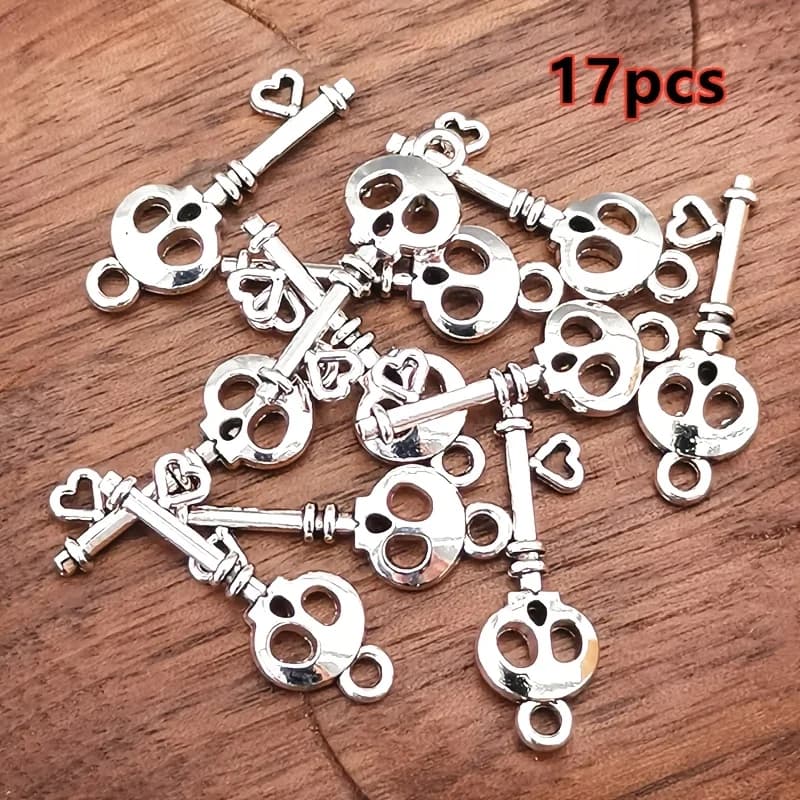 17PCS 9*26mm Skull & Heart Gothic Charms DIY Jewelry Making Pendants for Bracelet Necklace Earrings Halloween Ornament Accessori