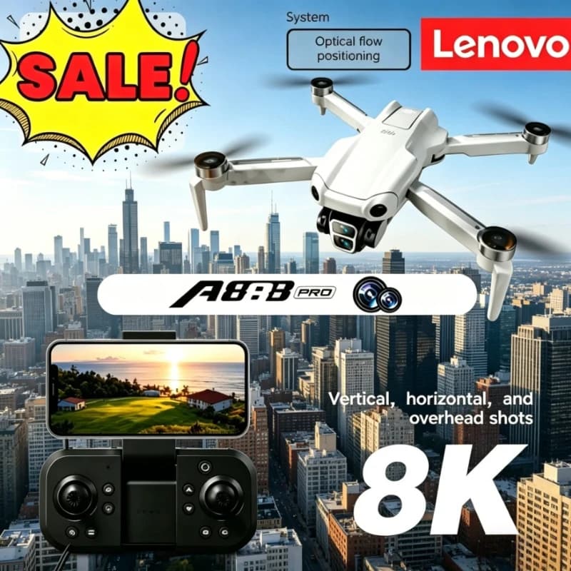 Drone Professionale Lenovo A888 Pro 4K 5G WIFI 8K con Doppia Fotocamera, Telecomando, Evitamento Ostacoli, Quadricottero con Schermo e Motore Brushless